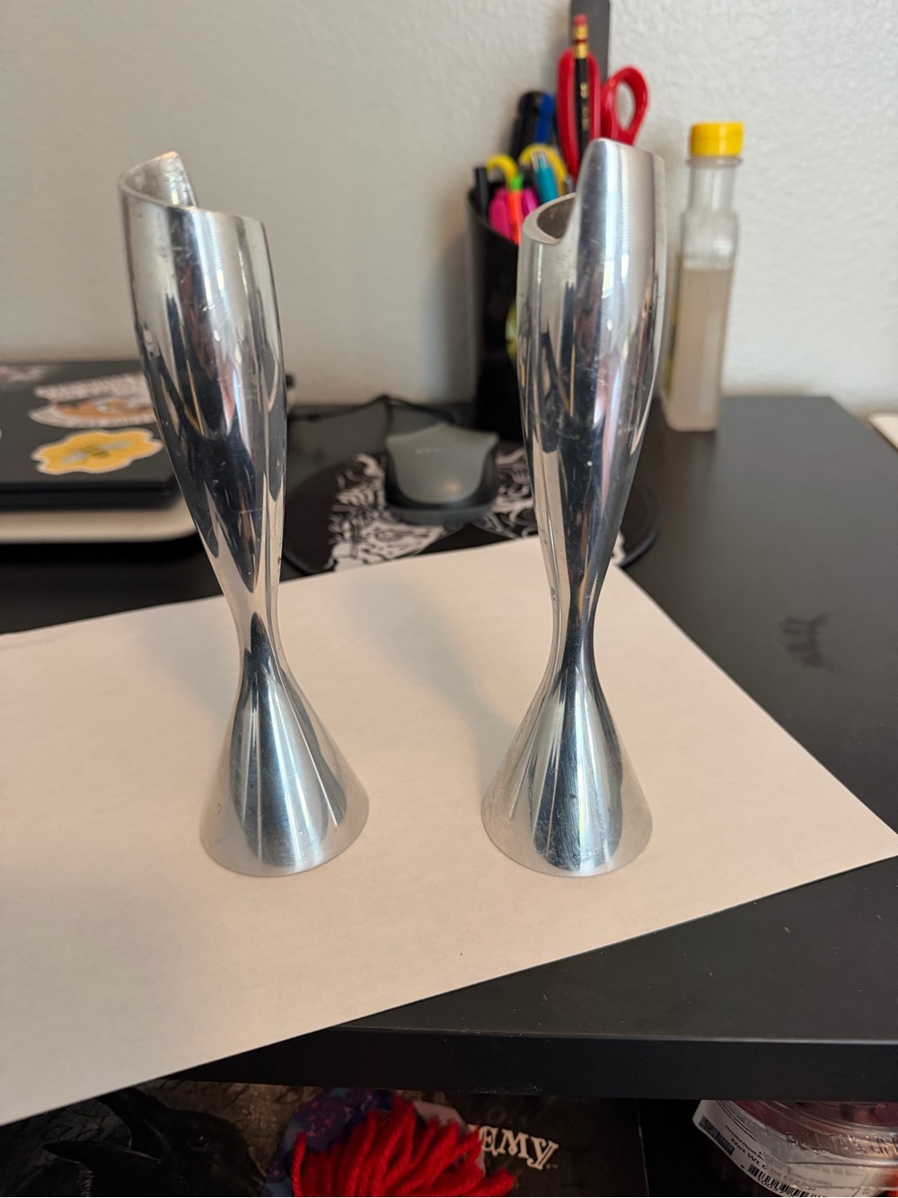 Nambe Polished Silver Sculptural Candle Holders